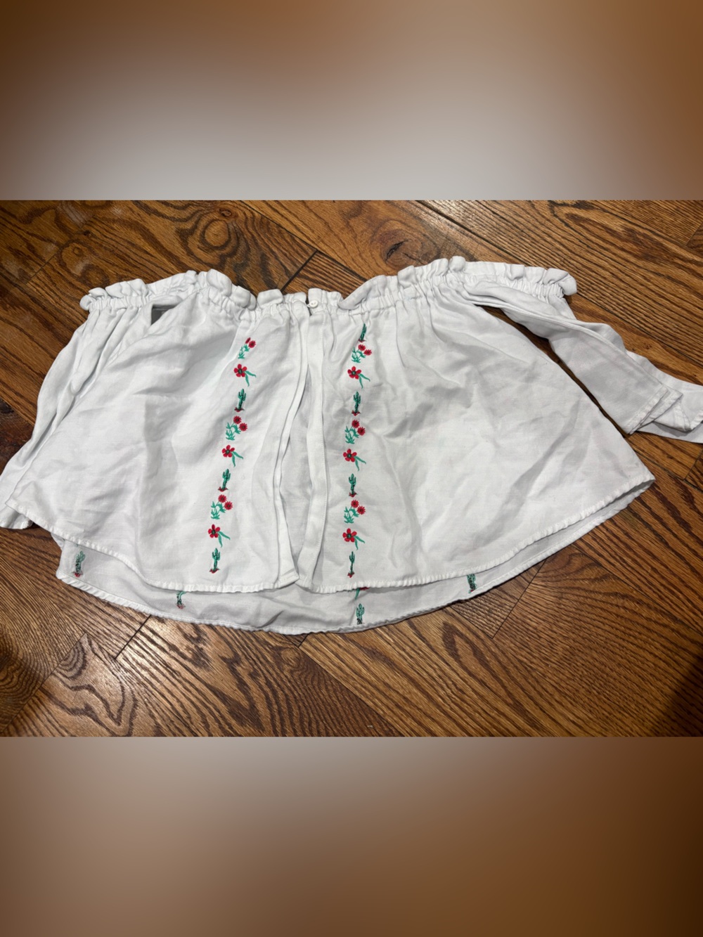 Topshop White Off-Shoulder Mini Skirt with Red Floral Embroidery